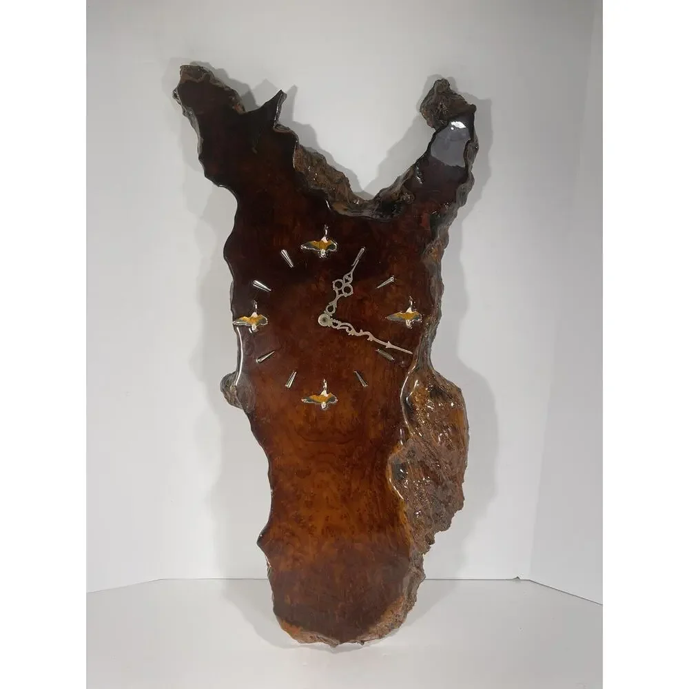 Burl Wood Wall Clock‎ Burl Redwood Gorgeous Vintage Custom Duck Goose Image Real